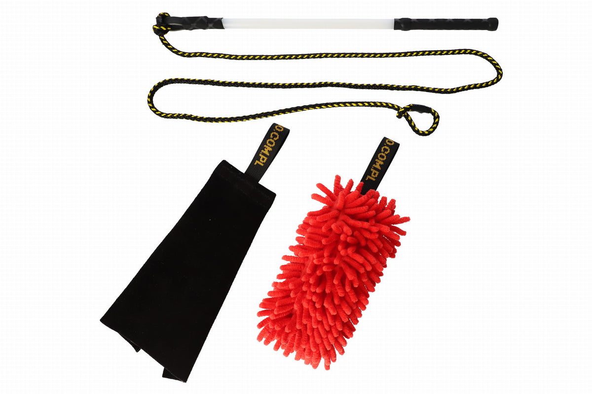 130 cm-es zsinóros bot + cserélhető fejek: piros mop + fekete bőr