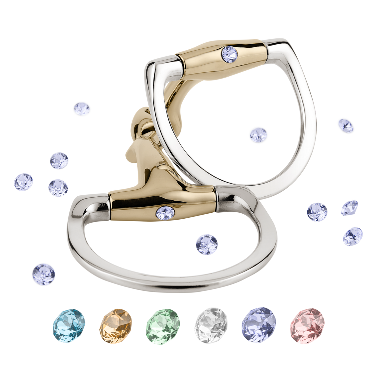 Zăbală Dynamic RS Shine Bright eggbutt cu inele în formă de D, cu două articulații, 16 mm