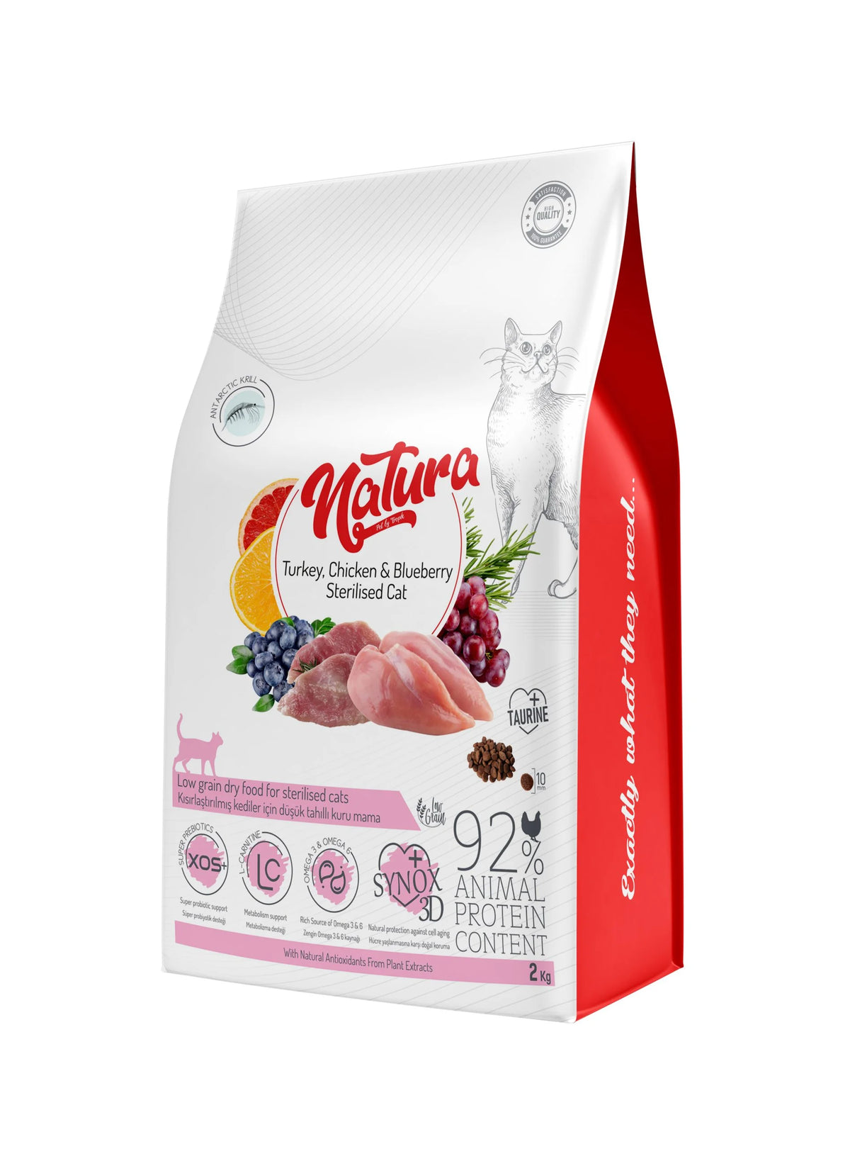 Natura Low Grain sterilizált macskáknak készült száraz táp csirkével, pulykával és áfonyával, 2 Kg