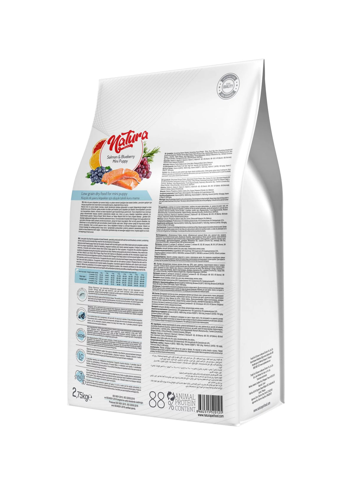 Natura Low Grain Mini Puppy – lazactáp kölyökkutyáknak (junior) lazaccal és áfonyával, 2.75 kg