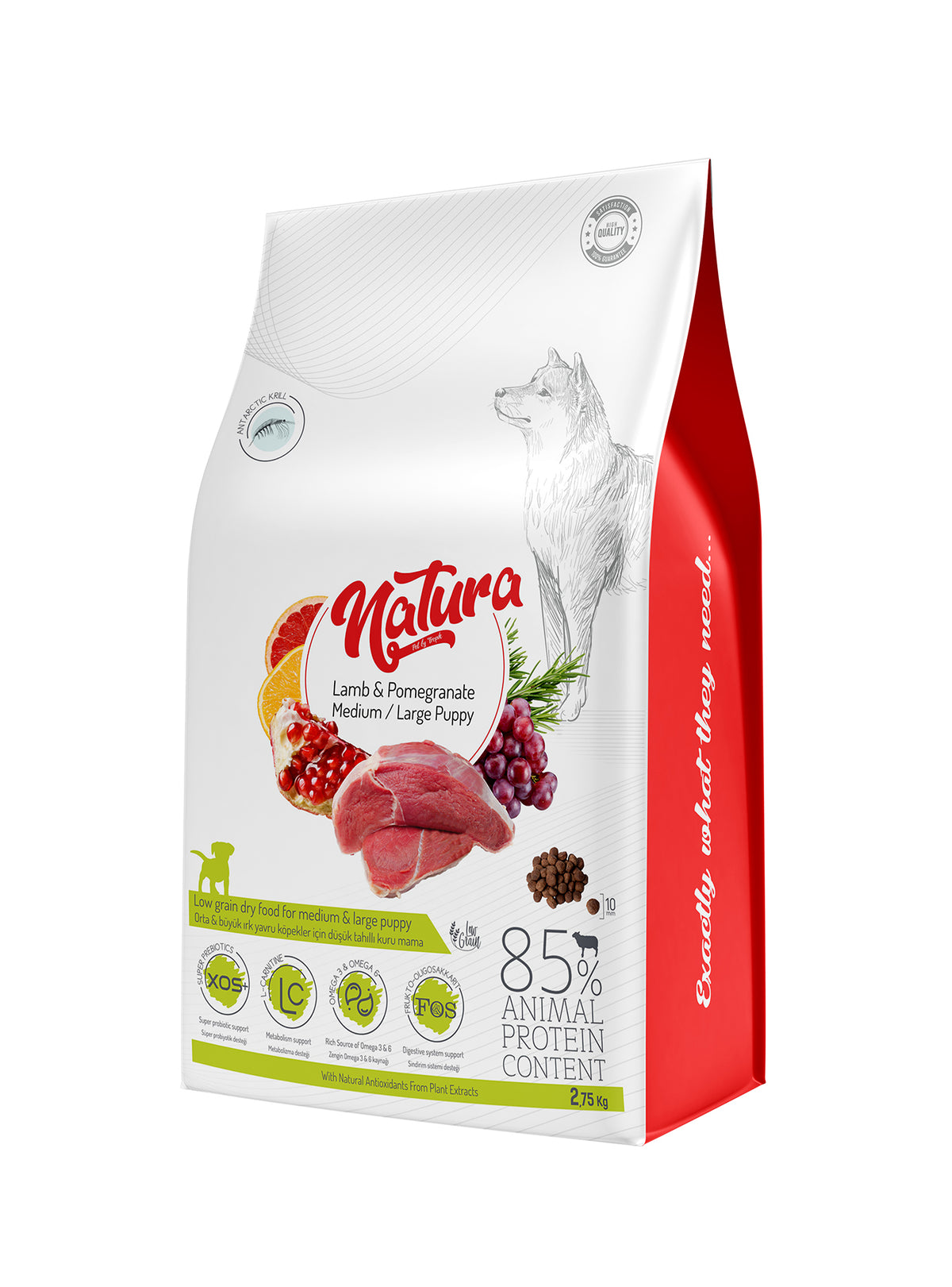 Puppy száraz táp kölyökkutyáknak – NATURA Low Grain Medium & Large – bárány és gránátalma, 2,75 kg