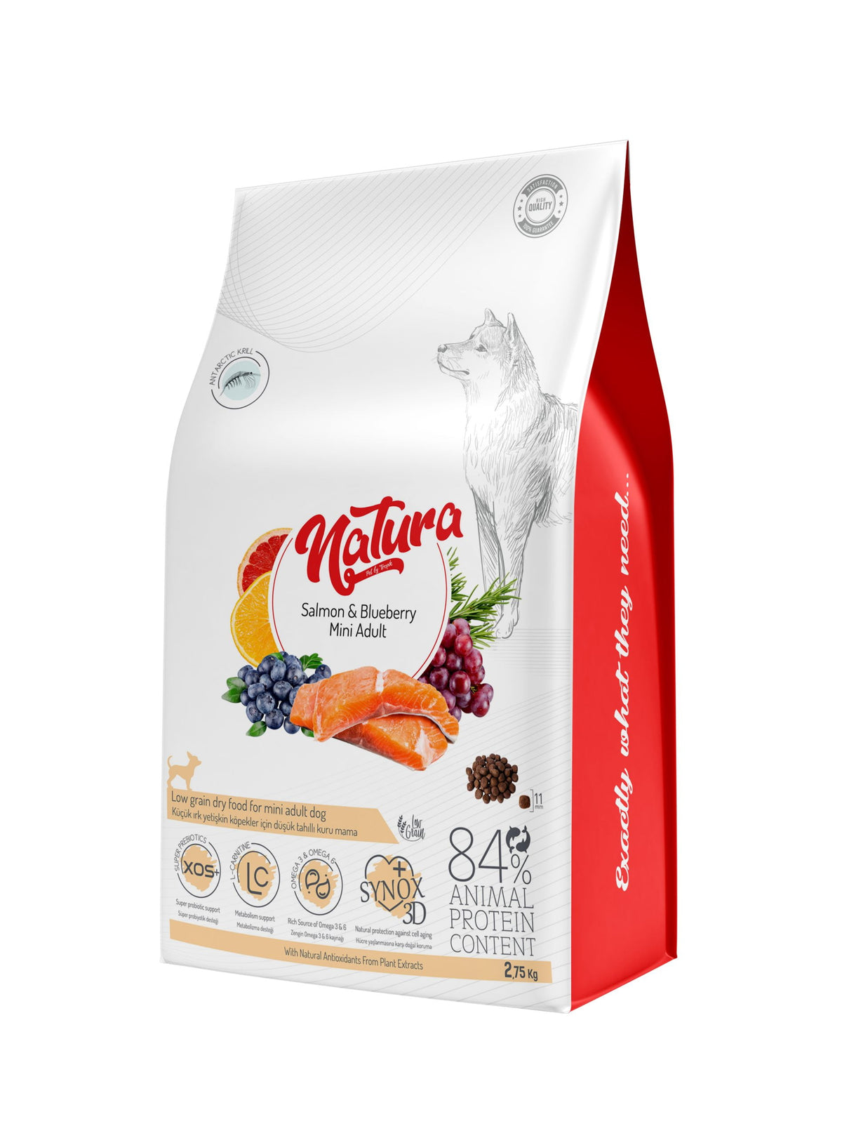 Natura Low Grain Mini Adult (kistestű kutyáknak) lazaccal és áfonyával, 2.75 Kg
