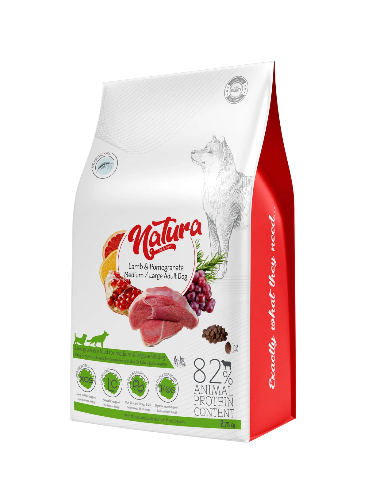 Natura Low Grain száraz kutyatáp közepes és nagy testű felnőtt kutyáknak báránnyal és gránátalmával, 12 Kg