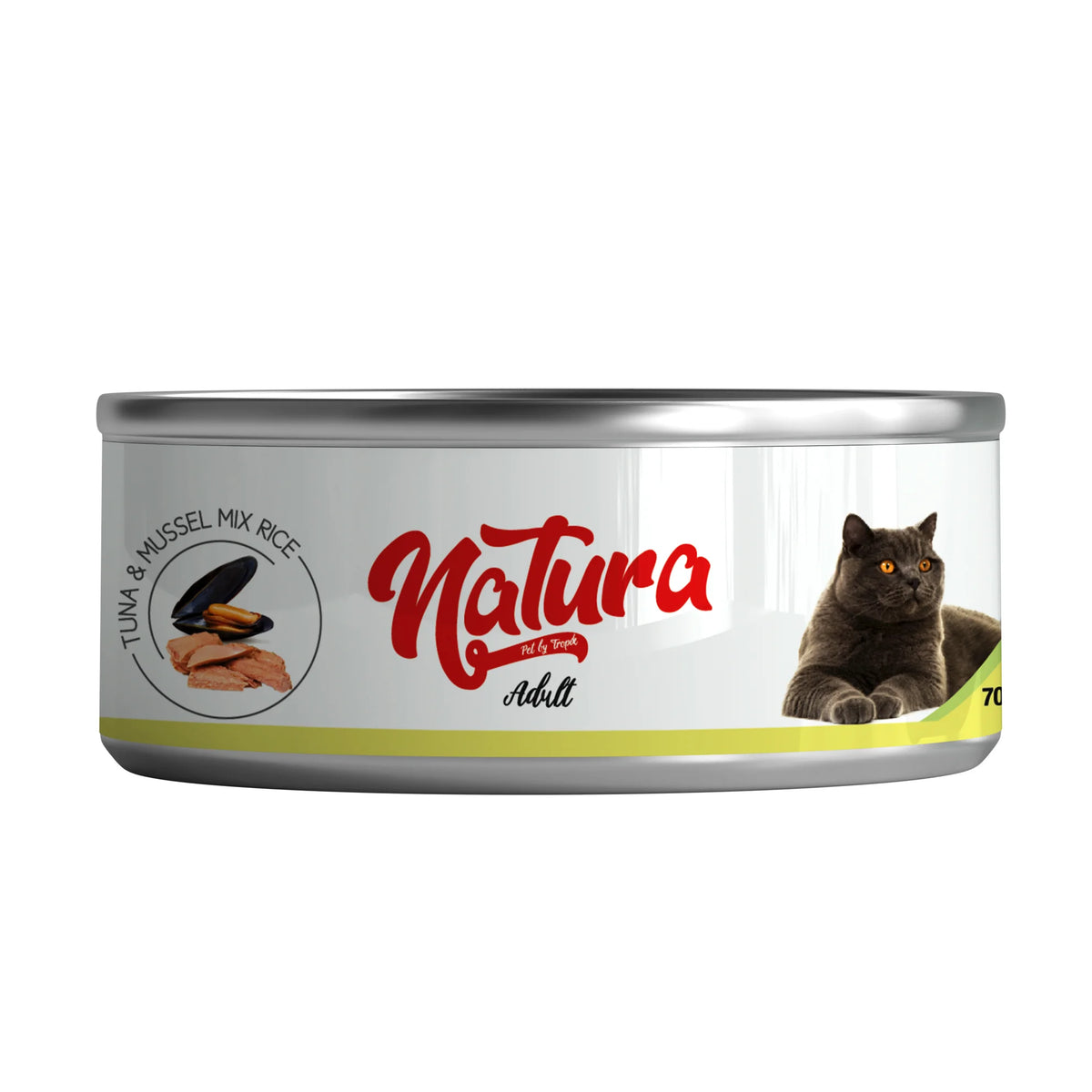 Natura tonhalas és kagylós konzerv macskáknak, zselében, 70 gr