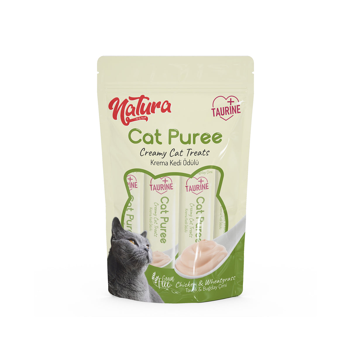 Natura Cat csirkés és búzafüves püré 5 × 12 g