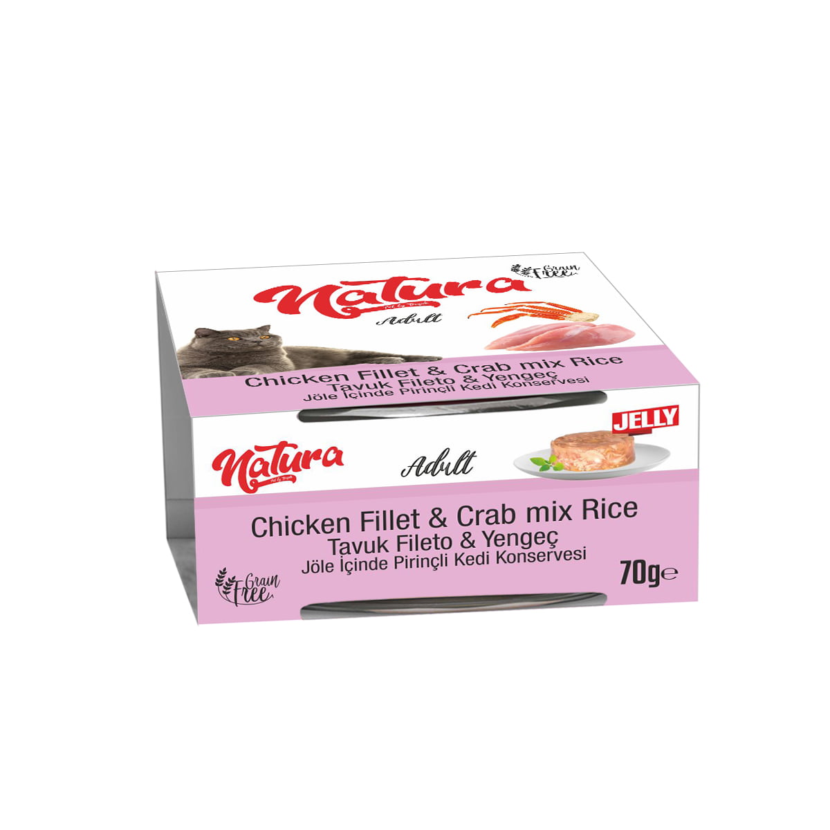 Natura csirkefilé- és rákhús-keverékes macskakonzerv zselében, 70 gr
