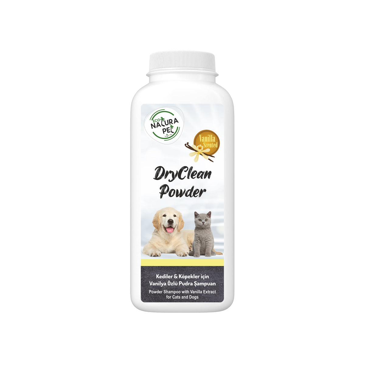 Eco Natura Pet vaníliaillatú száraz por a szőrzet tisztítására, 150 g